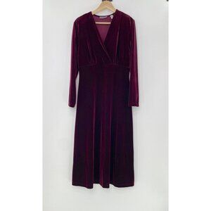 VTG Amanda Smith Faux Wrap Burgundy Velvet Maxi Dress Size 10 Whimsigoth Holiday
